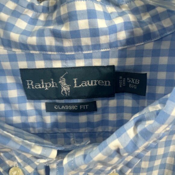 Ralph Lauren 5XB Polo Blue and White Shirt Pink Pony Big and Tall "Big" Button - Picture 8 of 14